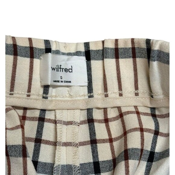 Wilfred Sz 0 Pants Darontal Plaid Elastic Waist Beige Black Brown Classic Preppy - Picture 1 of 5
